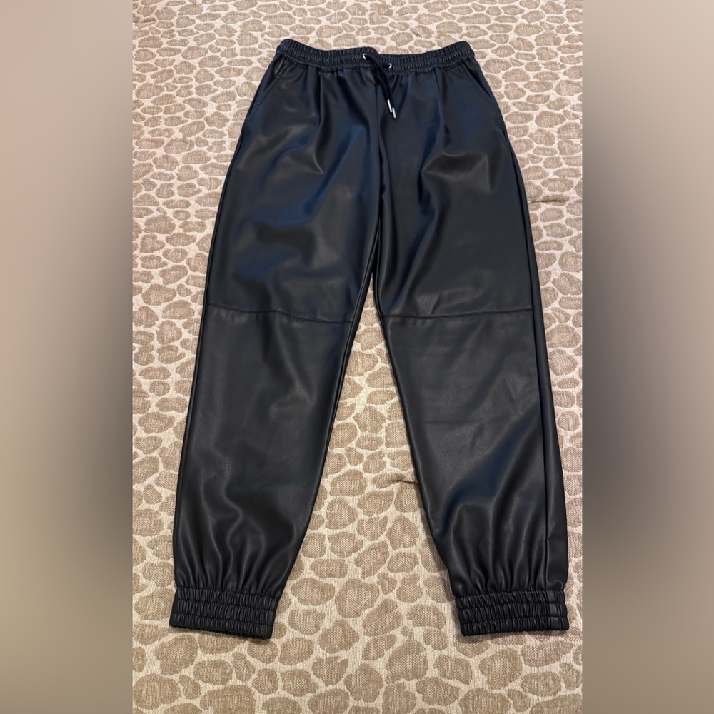 Zara faux leather joggers black